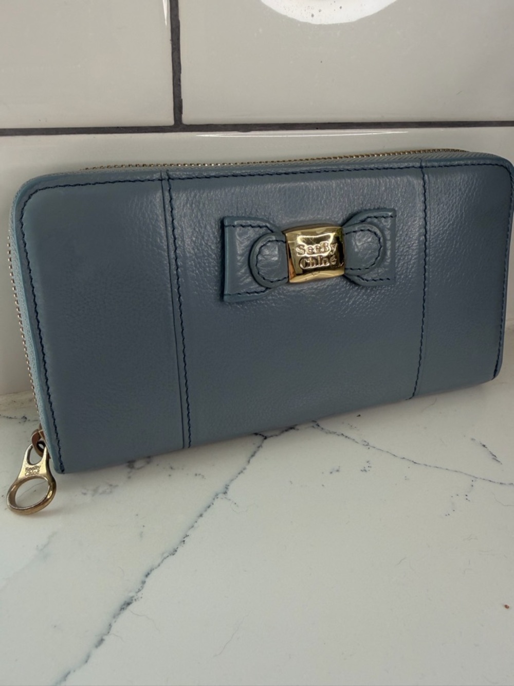 See By Chloe Blue Zip-Around Leather long Wallet